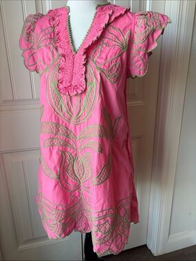 entro Pink Dress with Green Embroidery